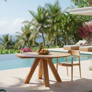 American Retro Modern Solid Teak <b>Wood</b> Round Dining <b>Table</b> Set 6 Chairs for Dining Room Villa <b>Outdoor</b> & Hotel Use - Product Image 3