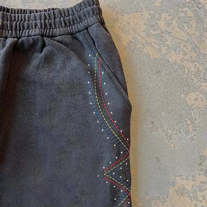 Vente chaude incurvé rayé coton lourd pantalons pour hommes unisexe surdimensionné strass jambe droite pantalons de survêtement pour hommes - Product Image 3