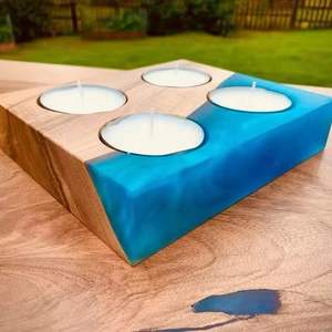 Bougeoir fait main en bois d'acacia massif Bougeoir époxy en bois et résine pour la décoration intérieure et l'éclairage romantique pour le Ramadan - Product Image 4