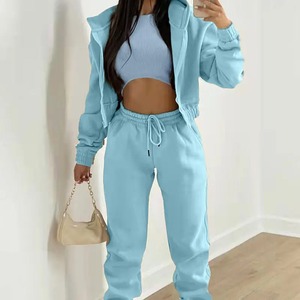 <b>Women</b> Thick Fleece 3 Piece Set <b>Sweatpants</b> & Vest & Hoodies Jackets Se Contrast Color Fall Winter Jogger Outfit Tracksuits - Product Image 6