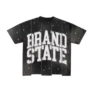 Strass personnalisé en détresse broderie deux pièces coton lavé à l'acide soleil fané ensemble t-shirt et short pour hommes - Product Image 6