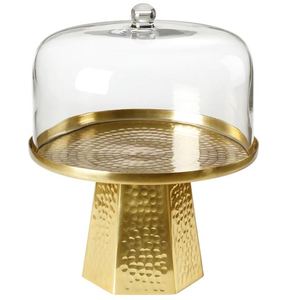 Présentoir à gâteaux décoratif de table au design antique, présentoir à desserts en métal avec verre transparent recouvert à vendre - Product Image 2