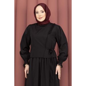 Ensemble deux pièces pour femme pour l'été, style décontracté, haut court et jupe longue avec bordure en dentelle noire, pantalon court ajusté - Product Image 2