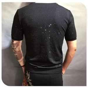 Camisetas de hombre con estampado de brillo personalizado con detalles de diamantes de imitación Camiseta de estilo Club de algodón pesado para ropa de moda OEM - Product Image 2
