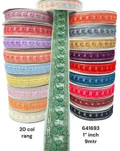 Cordones de trabajo de hilo bordado hechos a medida en veinte opciones de colores en borde de lentejuelas en longitud en ambos lados en 1 pulgada de ancho - Product Image 2