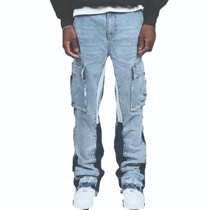 Ropa de calle de alta calidad Jean de pierna ancha Contraste personalizado Color Paint Splatter Slim Flared Jean Stacked Flare Denim Pantalones Hombres - Product Image 2