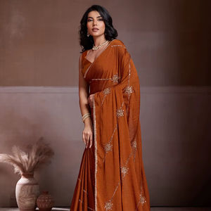 Sari en soie or premium avec broderies lourdes, fils, codding et sequins, parfait pour la saison des mariages - Product Image 1