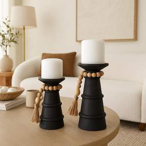 เชิงเทียนไม้สไตล์บ้านไร่แบบเรียบง่าย |   ที่วางเสาประดับ - Product Image 3