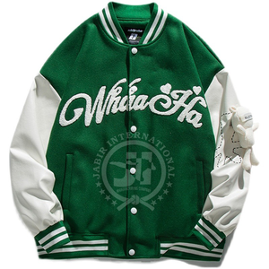 Chaqueta Bomber Varsity de lana de alta calidad para hombre, chaqueta de invierno fina con diseño de Letterman y mangas de cuero auténtico negro, venta al por mayor - Product Image 5