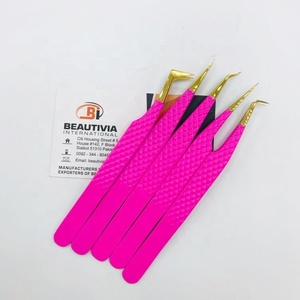 Pinzas profesionales para extensión de pestañas rosas fuertes con agarre de diamante, pinzas para pestañas de visón con punta de Plasma dorada sostenible - Product Image 4