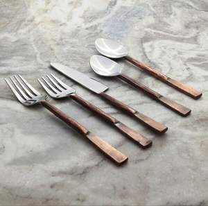 Brushed stainless steel flatware set with subtle texture and sharp edges ideal for use <b>at</b> <b>home</b> hotels or cafes - Product Image 6