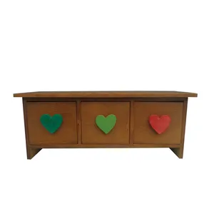 Boîte de rangement de bureau en bois avec 3 tiroirs, suspension murale flottante tri armoire de rangement organisateur de tiroir avec bouton en forme de cœur de couleur