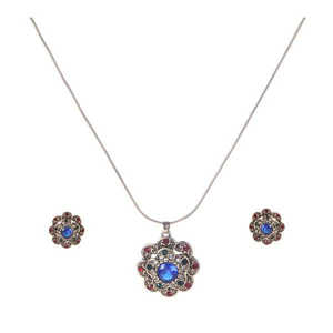 Urthn Fashion Jewelry <b>Set</b> 1202324 Multicolor Austrian Stone & <b>Gold</b> Plated Pendant - Product Image 1