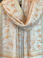 Magnifique châle pashmina en pur cachemire du Cachemire avec bordures Sozni, motif uni, respirant, écharpe ethnique d'hiver brodée
