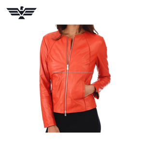 Chaqueta de motorista de piel de oveja genuina amarilla para mujer, ropa de abrigo de moda ajustada con cierre de un solo botón tejido - Product Image 6