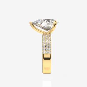 18K Gold <b>Ring</b> with Pear-Shape Moissanite Diamond Three-Layer Pave Elegant and Luxurious Style - Product Image 3