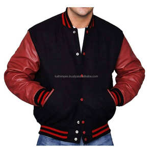 แจ็กเก็ตทีมตัวแทนสีแดงสีดำแบบกำหนดเองปักแขนเสื้อหนังขนสัตว์กระดุมสแน็ปเสื้อนอกวิทยาลัยสำหรับชายและหญิง - Product Image 4