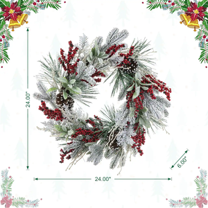 Nuovo Design Ghirlanda Natalizia Artificiale Decorativa da 60 cm (24 pollici), Ghirlanda Bianca Effetto Neve con Pigne e Bacche per Decorazione Porta - Product Image 2