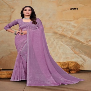 El último diseñador de seda satinada Zarkan Border Work Saree de FabZone - Product Image 2