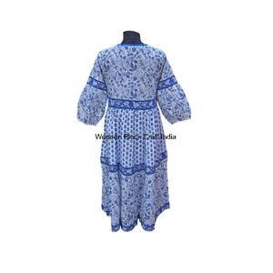 Haut en coton imprimé à la main, décontracté, pour la plage, les fêtes, style formel, robe midi indienne faite à la main, confortable pour femmes - Product Image 4