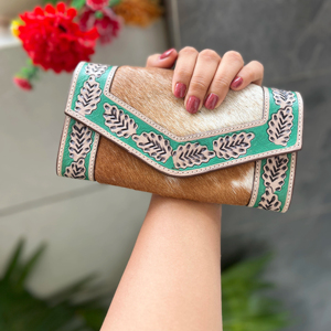 Gran oferta, Cartera de mano de piel de vaca con estilo para mujer, bolso de mano de cuero occidental multiusos, estilo de moda - Product Image 1