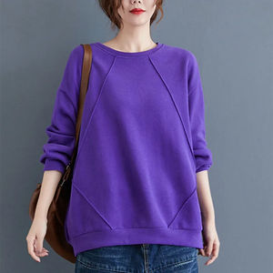 เสื้อสเวตเตอร์แขนยาวสำหรับผู้หญิง, เสื้อสเวตเตอร์ปะต่อสีพื้นทรงหลวมคอกลมเสื้อสวมหัวแฟชั่นลำลองระบายอากาศได้ดีสำหรับฤดูใบไม้ร่วงฤดูหนาว - Product Image 5