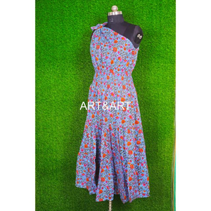 Robe en coton indien imprimé fleuri pour femmes une épaule mariage demoiselle d'honneur lune de miel porter longue robe décontractée écologique - Product Image 5