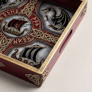 Plateau de service carré en bois Meena fait à la main, motif vagues océaniques et dauphins, art luxueux, décoratif, biodégradable, écologique, jetable - Product Image 6