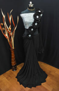 Nouveau sari fantaisie en georgette tendance et prêt à porter avec deux pièces de blouse, création LD Inde et Pakistan, embossé - Product Image 4