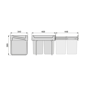 Emuca manuale estrazione spagna origine mobili da cucina cestino 2X20 litri contenitore di riciclaggio di plastica modello di montaggio inferiore - Product Image 5