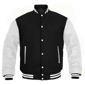 Chaqueta Universitaria Personalizada Negra y Blanca de Lana Chenilla con Cuello Alto, Chaqueta Ecológica de Primera Calidad para Hombre - Product Image 1