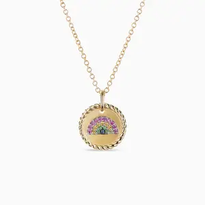 New Design 925 Sterling Silver 18k Gold Plated Delicate Colorful CZ Rainbow Pendant Necklaces For Women