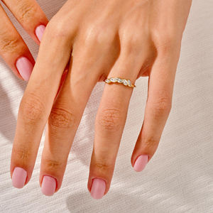 Marquise Lab Grown Diamond Wedding Band para mujer 18K oro amarillo CVD Diamond Eternity Band Ring Whole Hand Setting Diamond Band - Product Image 1