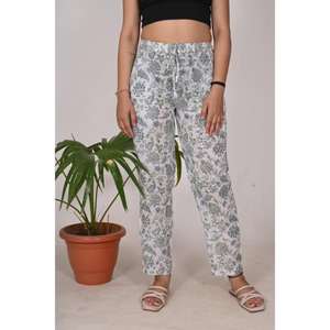 Pyjama à imprimé floral pour femmes Pantalon de nuit en coton avec taille élastique Pyjama de nuit respirant et léger - Product Image 4