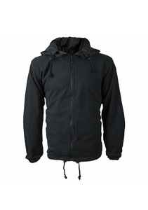 Veste coupe-vent imperméable à capuche pour homme, fermeture éclair, couleur unie noire, vêtement d'extérieur décontracté pour l'automne, coupe régulière, toile polyester - Product Image 1