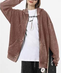 Sudadera con capucha de gran tamaño para mujer, lavado ácido, cremallera con capucha con bolsillo Vintage, ropa de calle de Moda de Primavera, tela de moda púrpura 2025 - Product Image 2