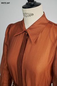 Elegante ESPERANZA CON VOLANTES TOPS 73% Cupro 27% Poliéster Talla S M L Blusas y camisas de mujer Oficina Camisa marrón de manga larga - Product Image 5