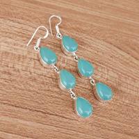 Boucles d'oreilles pendantes en calcédoine aquatique multi-pierres, fil d'oreille plaqué argent 925, goutte de cristal, faites à la main, bijoux de luxe pour mariage, fête, style bohème