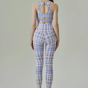 Logotipo personalizado de cintura elástica de las mujeres conjuntos de compresión elástica Scrunch trasero sin costuras Yoga Leggings Push up pantalones medias - Product Image 4