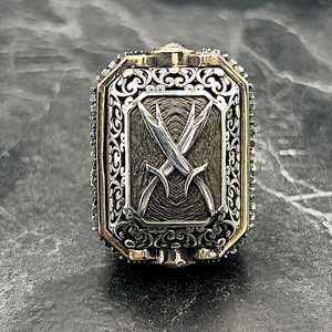 Large <b>Silver</b> Zulfiqar Sword <b>Ring</b> Handmade Double Sword Signet <b>Mens</b> <b>Ring</b> with Vintage Jewelry G GRS Certified - Product Image 2