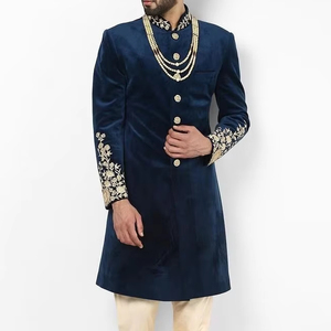 2024 nuevo deslumbrante bordado novio Sherwani pantalón azul marino con cuentas de cristal Rresham Dabka trabajo de talla grande - Product Image 1
