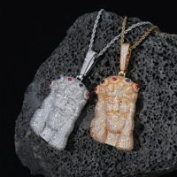 Pendentif Médaille Jésus en Cuivre Plaqué CZ Effet Glacé, Collier à Crochet, Finition Durable, Vente Directe Usine, pour Hommes, Marques Streetwear, Personnalisable