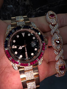 Montre Iced Out Or Rose avec Lunette en Pierres Précieuses Arc-en-ciel et Moissanite VVS – Tendance, Meilleure Vente, Hip Hop Bling, Luxe, Statement pour Homme - Product Image 5