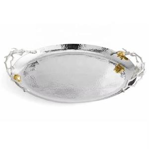 Elegante bandeja de servicio de Metal ovalada con diseño de Granada dorada y plateada para boda, aniversario, fiesta de cumpleaños y decoración de centro de mesa - Product Image 3