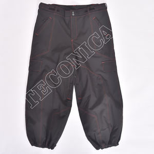 Pantalon de neige imperméable noir avec coutures contrastées rouges Pantalon de ski cargo avec boucles de ceinture Poches zippées Bas élastiques - Product Image 1