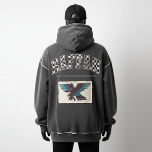 เสื้อมีฮู้ดผ้าฟลีซหนา400 GSM สำหรับผู้ชายทรงโอเวอร์ไซส์ผ้าถ่านมีฮู้ดปักโลโก้ได้ตามต้องการ - Product Image 2