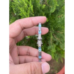 925 Silver Fashion <b>Bangle</b> <b>Bracelet</b> with Aquamarine Stone - Product Image 2