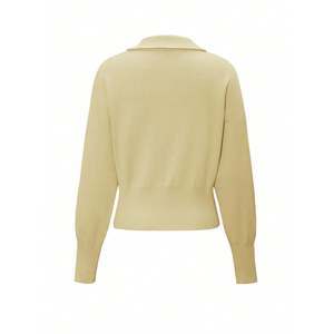 Pull en tricot à col montant mi-zippé crème pour femme pour l'automne - Product Image 5