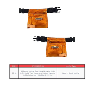 Portaherramientas de cuero de 5 bolsillos personalizable con cinta de nylon y ranuras para Martillo para uso profesional Soporte OEM - Product Image 4