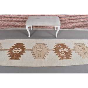 พรมวินเทจสไตล์ตุรกี Herki Runner ขนาด 2.3x10.4 ฟุต สีน้ำตาลลายจุด ทำจากขนสัตว์ - Product Image 3